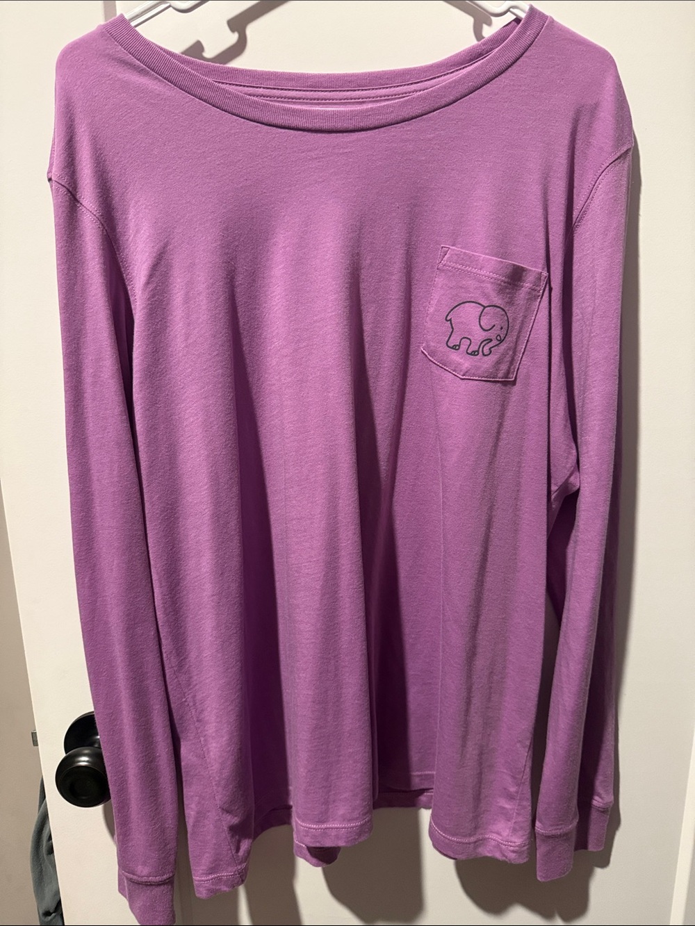 ivory ella Lavender Long Sleeve Pocket Tee with Elephant Logo